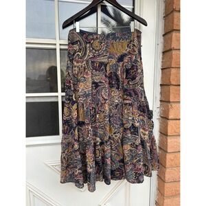 Chaps Womens Blue Paisley Tiered Boho Cotton Midi Skirt Medium  Cottagecore